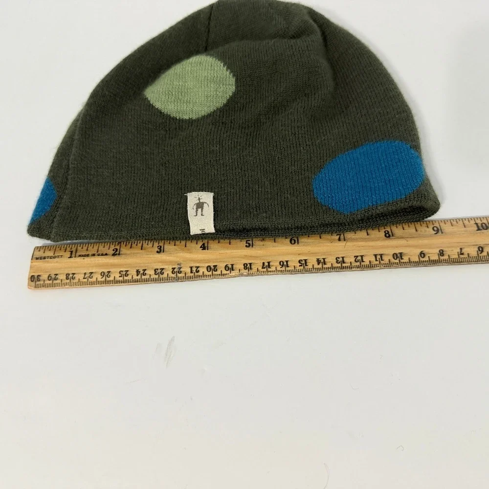 SmartWool Kids Merino Wool Beanie Hat Olive Green Polka Dot Knit 12-447 F09-D3